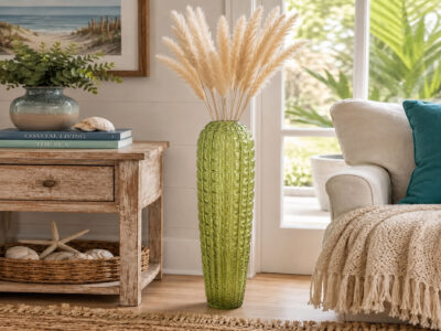 Textured Yellow Glass Vase, 23 in