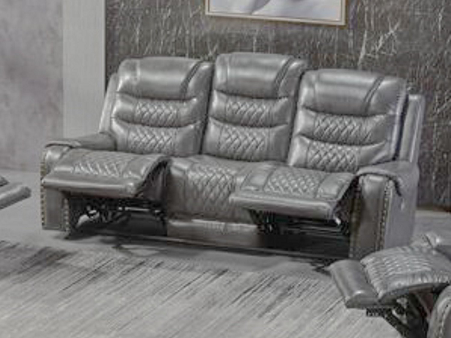 ENROSE Dual Power Leather Reclining Sofa - Open