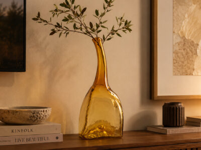 Amber Blown Glass Vase, 14 in.