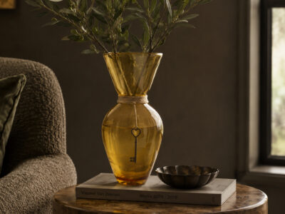 Amber Glass Vase, 13 in.