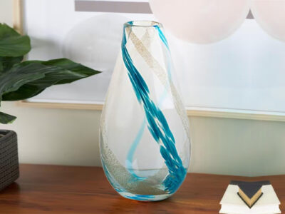 Turquoise Blown Glass Vase, 14 in.