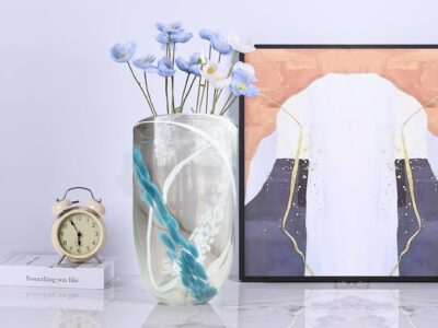 Turquoise Hues Blown Glass Vase, 12 in.