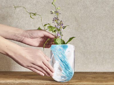 Turquoise Hues Blown Glass Vase, 9 in