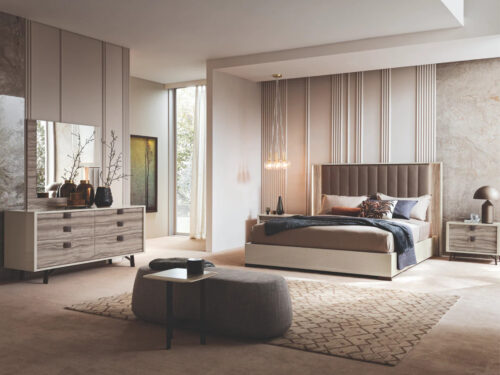 AREZZO King Bed, 2 Nightstands, Dresser & Mirror Life style