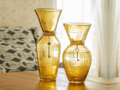 Amber Glow Glass 2 Piece Vase Set
