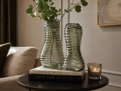 DOWNEY Smoked Ribbed Glass 2 Piece Vase Set