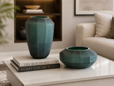 Textured Matte Art Glass 2 Piece Vase Set