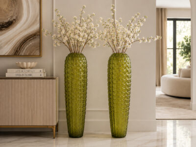 Textured Yellow Glass Vase, 23 in. - Set of 2