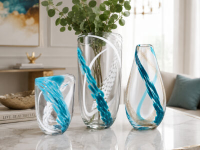 Turquoise Hues 3 Piece Blown Glass Vase Set