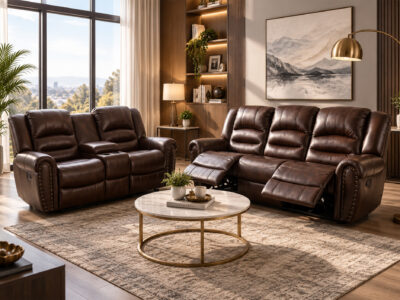 CHAZI Leather Reclining Sofa & Loveseat with Console